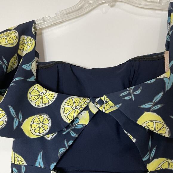 NEW! Fame and Partners Sasha Off the Shoulder Dress in Lemon Print size US 0 - Picture 6 of 10